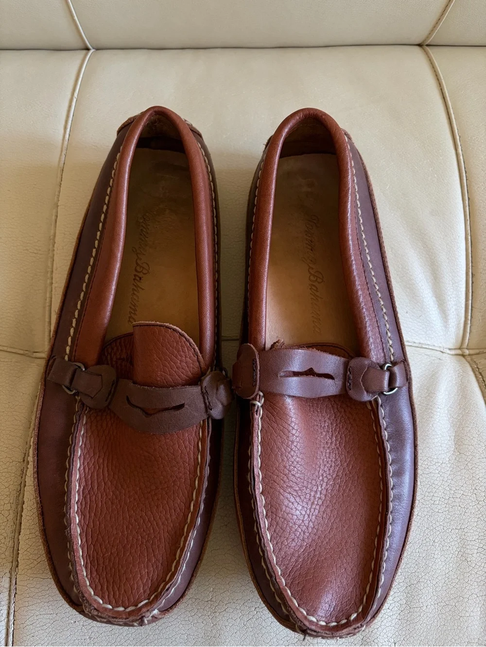 Tommy Bahama Mens Brown Leather Boat Shoes
